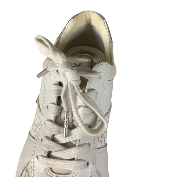 Michael Kors Womens Allie Lace Up Trainers 7M Beige & Metallic MK Monogram - Picture 9 of 16